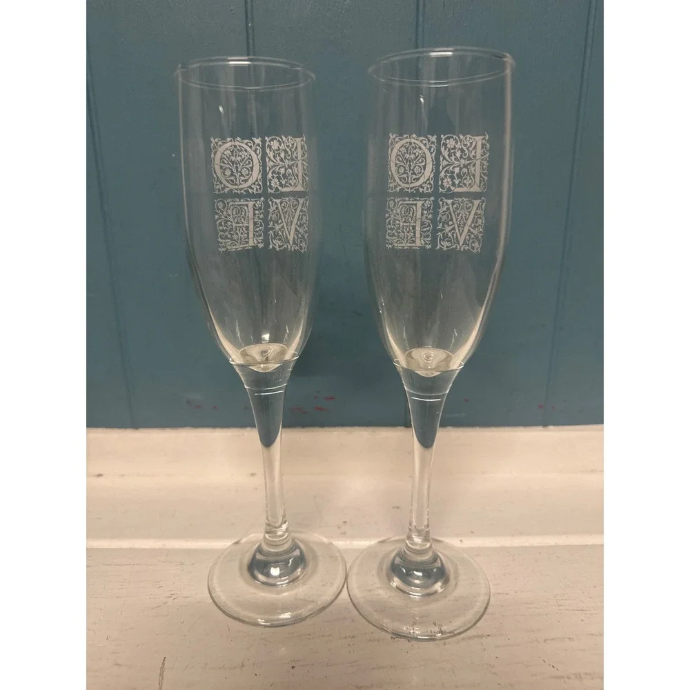 Set of 2 Clear Glass Champagne Flutes 